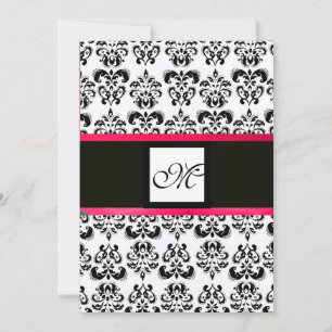 Invitation MONOGRAMME DE DAMAS, noir et blanc, fuchsia rose