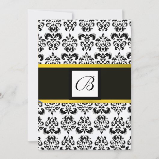 Invitation MONOGRAMME DE DAMAS,noir et blanc,jaune (Devant)