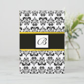 Invitation MONOGRAMME DE DAMAS,noir et blanc,jaune (Debout devant)