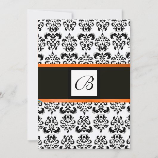 Invitation MONOGRAMME DE DAMAS,noir et blanc,jaune orange (Devant)