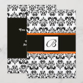 Invitation MONOGRAMME DE DAMAS,noir et blanc,jaune orange (Devant / Derrière)