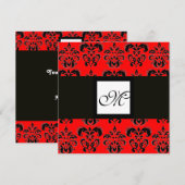 Invitation MONOGRAMME DE DAMAS, noir et blanc, rouge (Devant / Derrière)