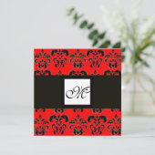 Invitation MONOGRAMME DE DAMAS, noir et blanc, rouge (Debout devant)