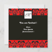 Invitation MONOGRAMME DE DAMAS, noir et blanc, rouge (Dos)