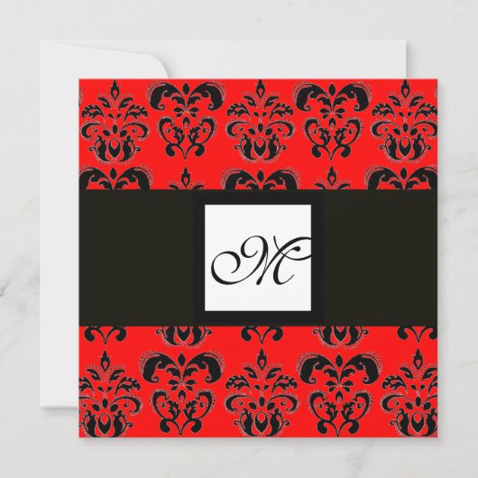 Invitation MONOGRAMME DE DAMAS, noir et blanc, rouge (Devant)