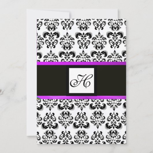 Invitation MONOGRAMME DE DAMAS, noir et blanc, violet (Devant)