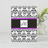 Invitation MONOGRAMME DE DAMAS, noir et blanc, violet (Debout devant)