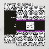 Invitation MONOGRAMME DE DAMAS, noir et blanc, violet (Devant / Derrière)