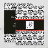 Invitation MONOGRAMME DE DAMAS, noir , or métallisé rouge (Devant / Derrière)
