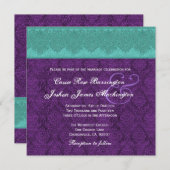 Invitation Monogramme de Damas Turquoise et violet Mariage V1 (Devant / Derrière)