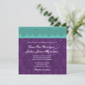 Invitation Monogramme de Damas Turquoise et violet Mariage V1 (Debout devant)