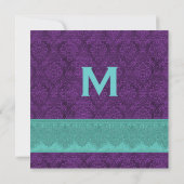 Invitation Monogramme de Damas Turquoise et violet Mariage V1 (Dos)
