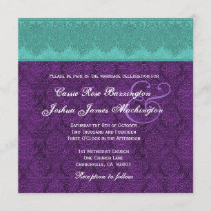 Invitation Monogramme de Damas Turquoise et violet Mariage V1