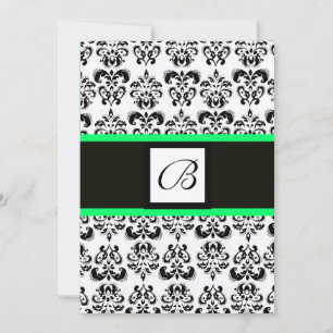 Invitation MONOGRAMME DE DAMASK, noir et blanc, vert