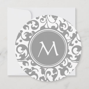 Invitation Monogramme de défilement gris et blanc élégant