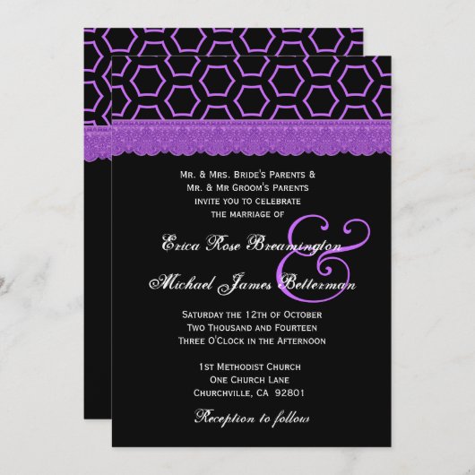 Invitation Monogramme de dentelle rouge et noire Mariage V22 (Devant / Derrière)