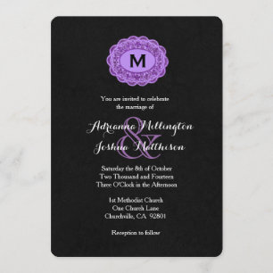 Invitation Monogramme de dentelle Vintage violette et noire V