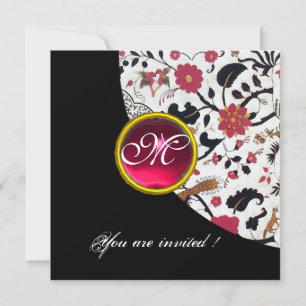 Invitation MONOGRAMME DE DOMMASQUES NOIR ET BLANC, rubis roug