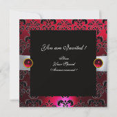INVITATION MONOGRAMME DE DOMMASQUES NOIRS BLANCS RIBBON ROUGE (Dos)