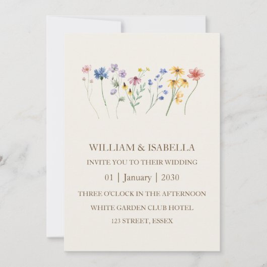 Invitation Monogramme de fleur sauvage au pastel beige (Devant)