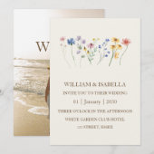Invitation Monogramme de fleur sauvage au pastel beige (Devant / Derrière)