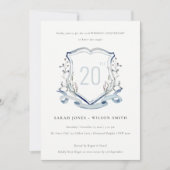 Invitation Monogramme de fleur sauvage bleue Crête Mariage An (Devant)