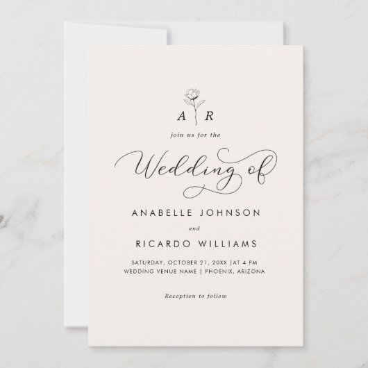 Invitation Monogramme de fleurs d'ivoire Photo QR Code Mariag (Devant)