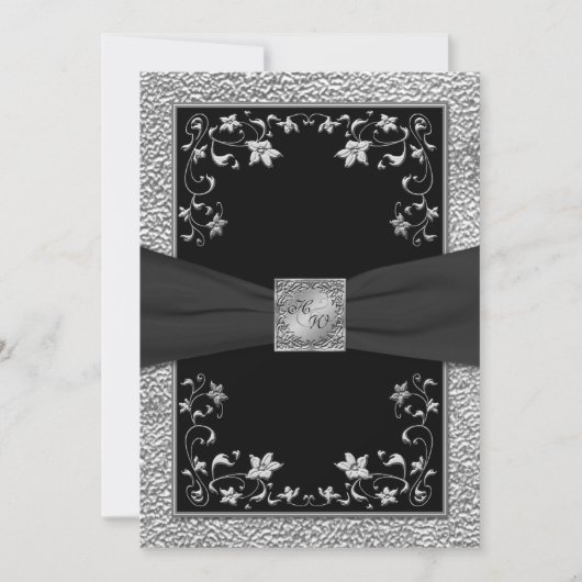 Invitation Monogramme de fleurs noires et d'eaux u (Devant)