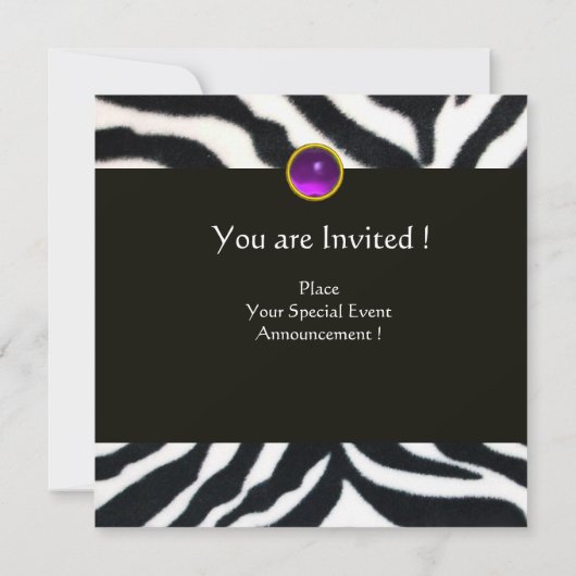 INVITATION MONOGRAMME DE FOURRURE EN ZEBRA NOIR POURPULAIRE, (Dos)