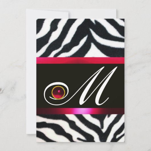 INVITATION MONOGRAMME DE FOURRURE ZEBRA BLANC ROUGE (Devant)