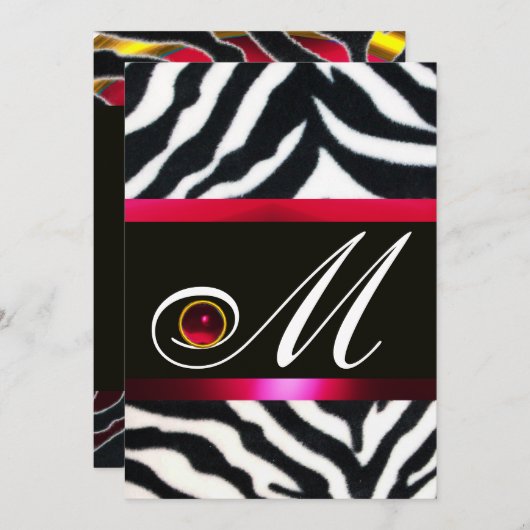 INVITATION MONOGRAMME DE FOURRURE ZEBRA BLANC ROUGE (Devant / Derrière)