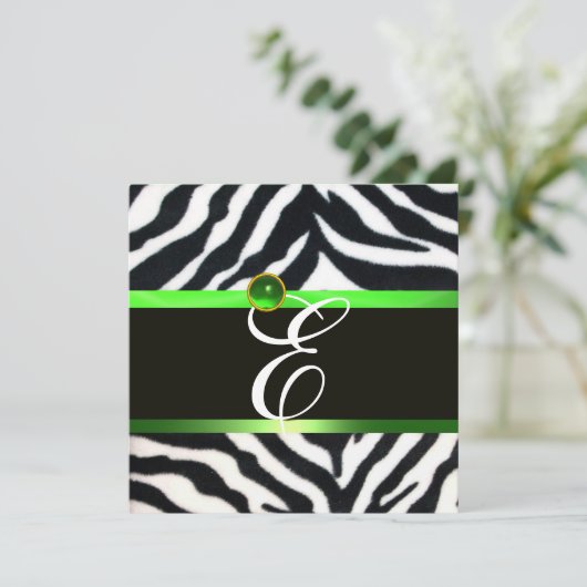 INVITATION MONOGRAMME DE FOURRURE ZEBRA BLANC VERT EMERALD (Debout devant)