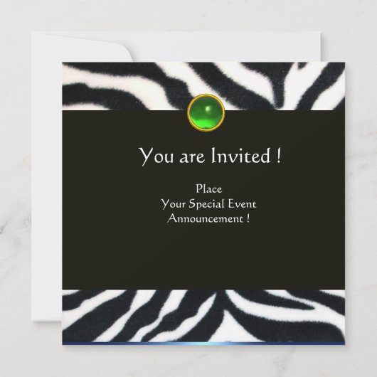 INVITATION MONOGRAMME DE FOURRURE ZEBRA BLANC VERT EMERALD (Dos)