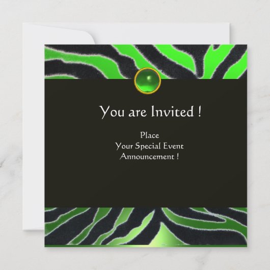 INVITATION MONOGRAMME DE FOURRURE ZEBRA BLANC VERT EMERALD (Dos)