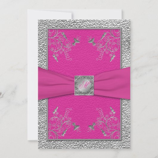 Invitation monogramme de framboise rose et d'eau (Devant)