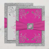 Invitation monogramme de framboise rose et d'eau (Devant / Derrière)