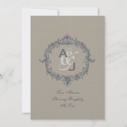 Invitation Monogramme de galets et de cadres gris Mariage V6 (Dos)