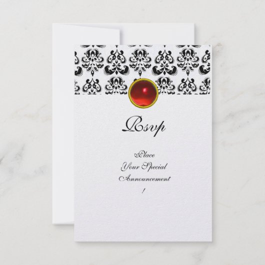 Invitation MONOGRAMME DE GEM BLACK ROUGE RSVP Blanc (Dos)