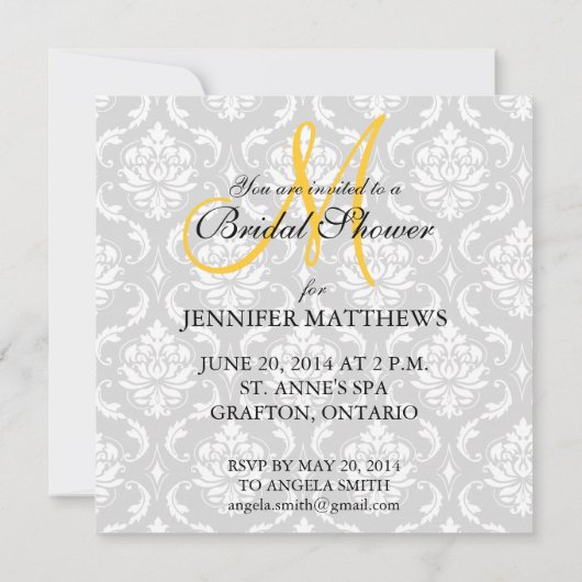 Invitation Monogramme de jaune de damassé d'invitation de (Dos)