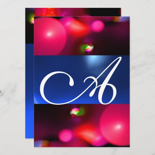 Invitation MONOGRAMME DE LA BULLE QUANTUME rouge bleu (Devant / Derrière)