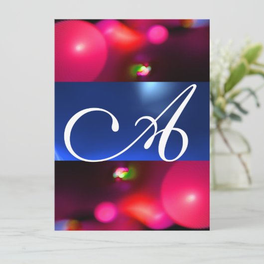 Invitation MONOGRAMME DE LA BULLE QUANTUME rouge bleu (Debout devant)
