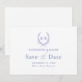 Invitation Monogramme de la crête botaniaque bleue Enregistre (Devant / Derrière)