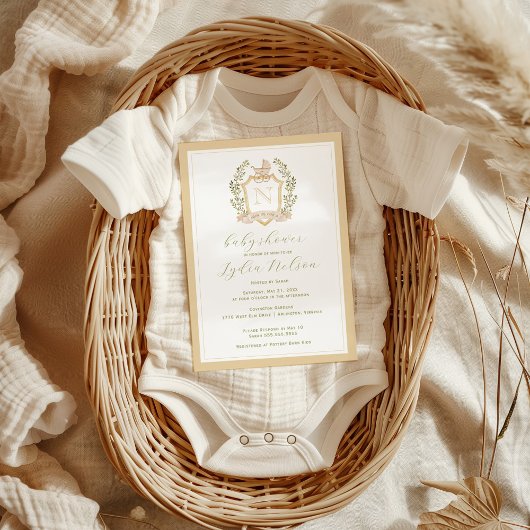 Invitation Monogramme de la crête de bébé | Baby shower neutr