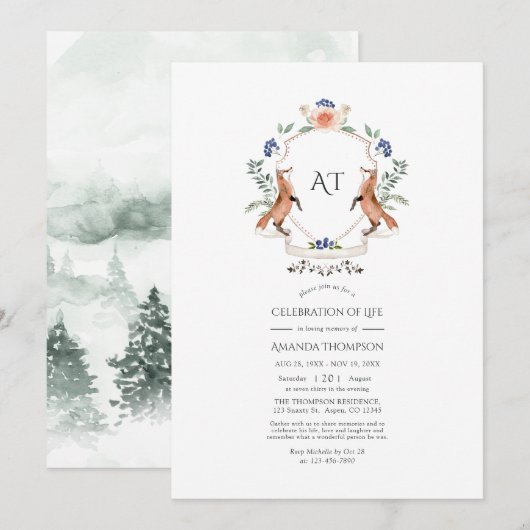 Invitation Monogramme de la crête de Laurel Woodland Crest Fê (Devant / Derrière)