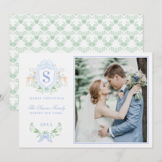 Invitation Monogramme de la crête des rennes de Noël du grand (Devant / Derrière)
