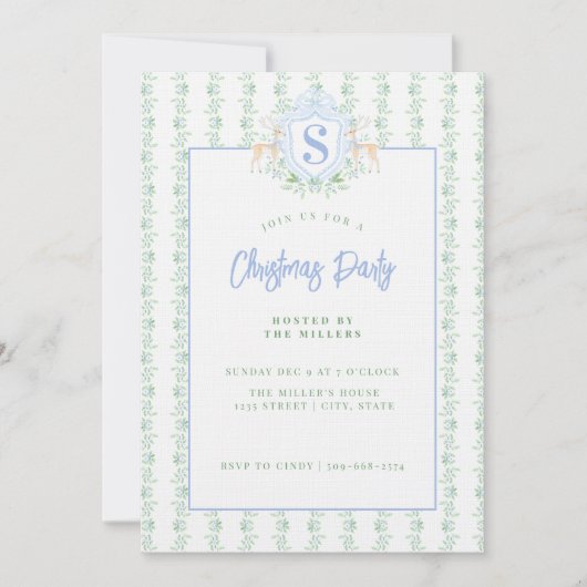 Invitation Monogramme de la crête des rennes de Noël du grand (Devant)