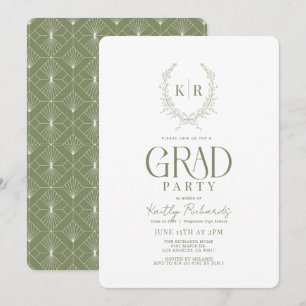 Invitation Monogramme de la crête végétale verte