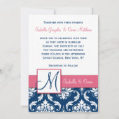 Invitation Monogramme de la marine Blue Damask Pin (Dos)