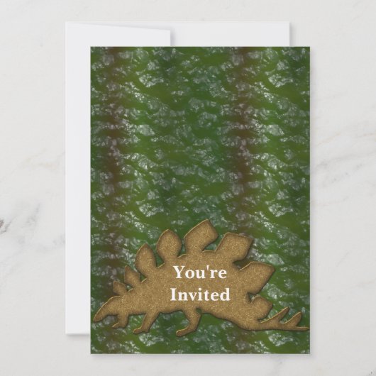 Invitation Monogramme de la peau de dinosaure vert et Brown (Devant)