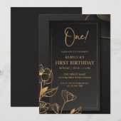 Invitation Monogramme De Luxe Personnalisé Noir Et Or (Devant / Derrière)